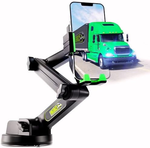 Heavy-Duty Truck Phone Mount with Super Suction Cup – 16.9-Inch Long Arm Device Holder for i Phone & Samsung – Ultimate Stability for Semi-Truck Drivers – Easy Install & Access to Navigation & Hands-Free Calls – Reliable Mobile Accessory for Safe Driving