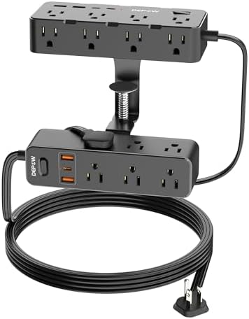 Maximize Your Workspace Efficiency: Dual Layer Desk Clamp Power Strip & Surge Protector with 17 AC Outlets and 7 USB Ports (3 USB-C) – 10 ft Extension Cord for Flexible Setup, 1700 J Protection – Ultimate Space-Saving Charging Station for Home and Office