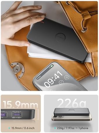 Power On-The-Go: Ultra-Slim 22.5 W Fast Charging 10,000 m Ah Portable Power Bank with USB-C for i Phone 16, Galaxy S24 & More – TSA-Compliant Travel Charger with Low Current Mode for Safe Device Charging – Compact & Lightweight Design for Daily Adventures and Long Journeys