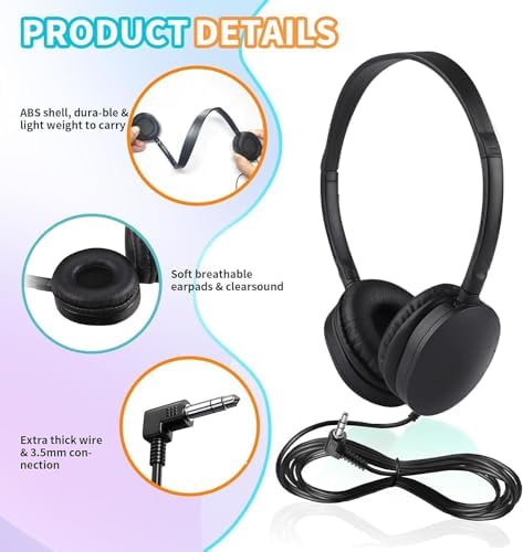15-Pack Kids Classroom Headphones – Durable On-Ear Earphones for Students, Teens & Adults – Comfortable, Lightweight Design with Enhanced Device Compatibility – Ideal for Educational Settings & Group Learning Activities – Easy to Clean & Transport
