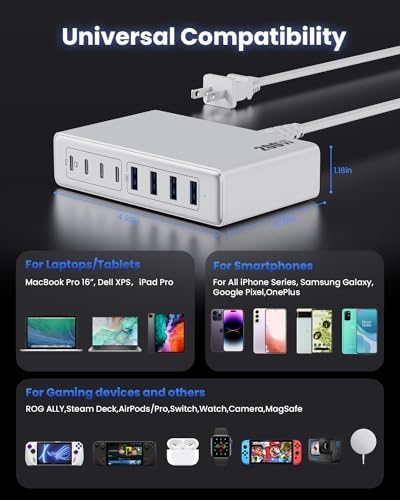 200 W Ga N IV USB-C Charging Hub: 8-Port Fast Charging Station with PD 65 W for Laptops, i Phones, i Pads, and Steam Deck – Compact & Efficient Power Adapter in Striking Red for Ultimate Device Versatility