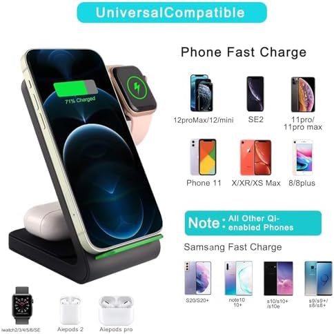3-in-1 Qi-Certified Fast Wireless Charging Station for Apple Devices – Streamline Charging for i Phone, Apple Watch, and Air Pods with Enhanced Compatibility and Safety Features – Ideal Accessory for Modern Lifestyles