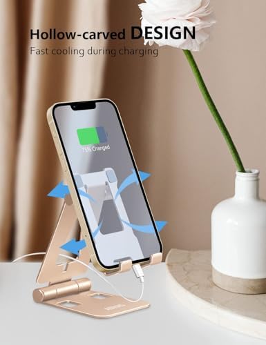 Cell Phone Stand for Desk, Adjustable Desktop Phone Holder Stand, Foldable Moblie Phone Dock for iPhone 15 14 13 12 11 Pro Xs Max Xr X 8 7 6 5 5s SE Nintendo Switch All Phones, Rose Gold – Enhanced Compatibility and Speed