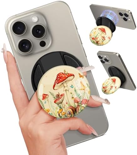 Chic Mushroom Mag Safe Phone Grip for Women – Trendy Ring Kickstand Holder for i Phone 16/15/14/13/12 Series – Stylish, Secure, and Functional Accessory for Texting, Selfies, and Streaming – Lightweight, Durable Design for Everyday Use