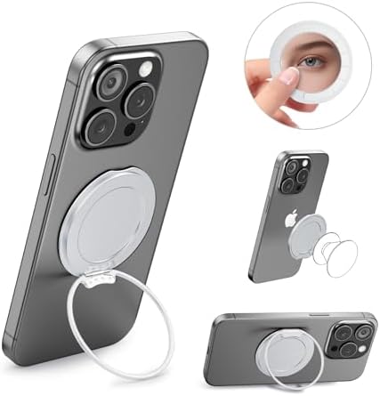 AUROX Mag Safe Phone Grip & Makeup Mirror Combo for i Phone 12-16 Series – Stylish Black Accessory for Unmatched Hands-Free Convenience and Secure Device Attachment – Ideal for Busy Professionals and On-the-Go Individuals