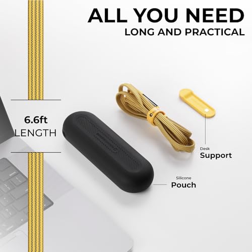 In Charge XL 200 cm 6-in-1 Universal Charger Cable – 100 W Fast Charging USB C & Lightning Adapter for Smartphones, Tablets & More, Durable Yellow Design for Maximum Flexibility and Compatibility