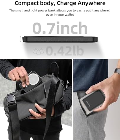 Magnetic 10,000 m Ah Wireless Power Bank – Fast Charging Mini Portable Charger with LED Display & Type-C Cable for Mag Safe i Phone 12/13/14/15 – Ultimate On-the-Go Charging Solution in Sleek Black Finish