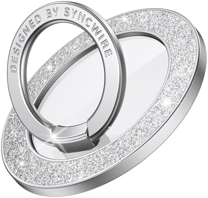 Syncwire Glamorous Magnetic Phone Grip for Mag Safe – Chic Black Diamond Ring Holder & Versatile Rotatable Kickstand – Perfectly Compatible with i Phone 15 Pro Max, 14, 13, 12 & All Android Devices – Secure, Stylish, and Multifunctional Phone Accessory