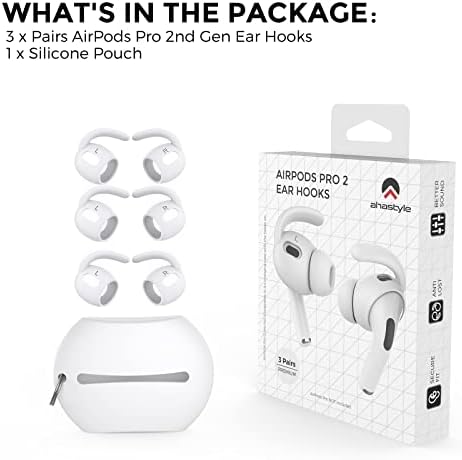 Aha Style Silicone Ear Hooks for Air Pods Pro – 3 Pairs of Anti-Slip Covers with Storage Pouch – Premium Earbud Accessories for Enhanced Comfort and Stability During Activities – Durable, Custom Fit Compatible with Apple Air Pods Pro (White)