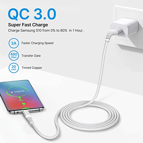 6 FT USB Type C Cable 2 Pack – High-Speed Fast Charging and Data Transfer Cord for Samsung Galaxy A Series and LG Models – Durable Nylon Braided Charger with Tangle-Free Design for Ultimate Convenience and Extended Reach