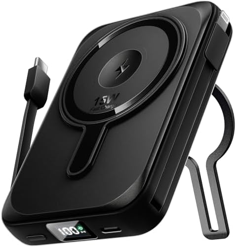 Magnetic 10,000 m Ah Portable Power Bank – Ultimate Wireless Charger with Built-In Cables for Fast 22.5 W Charging – Travel-Friendly, Compatible with i Phone 16/15/14/13/12, Samsung S22/S21, Google Devices, and i Pad – Effortless Charging on the Go