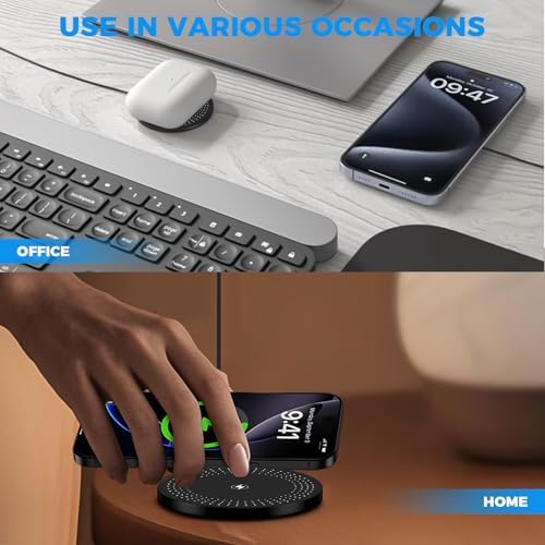 Revolutionary 15 W Magnetic Wireless Charger Pad with Intelligent Temperature Control – Fast, Safe Charging for i Phone 16/15/14/13/12 Series and Air Pods Pro – Optimal Battery Life Extension and Strong Magnetic Alignment – Ideal for Seamless Usage While Charging – Includes USB-A to USB-C Adapter – Black
