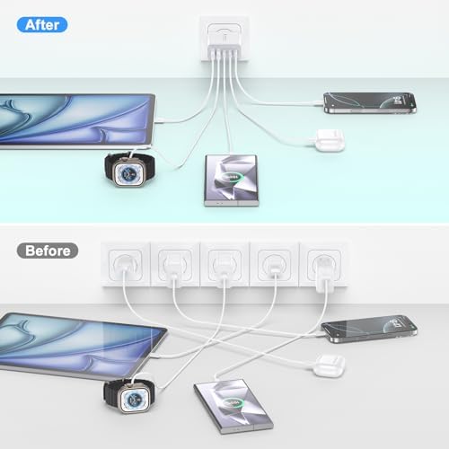 Besgoods 50 W USB C Charger Block – High-Speed Multi-Port Charging Solution for i Phone 16 Pro Max, i Pad, and Galaxy Devices – Includes Durable 6 ft Braided USB-C to C Cable – Perfect for Home, Office, and Travel – Charge Up to 5 Devices Simultaneously with Enhanced Compatibility and Safety Features