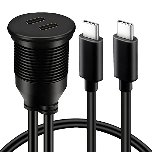 BATIGE Waterproof Dual Port USB-C 3.1 Flush Mount Cable for Vehicles – 3 ft Male to Female Extension for Car, Truck, Boat, and Motorcycle – High-Speed Data Transfer and Charging Solution with Sleek Design and Enhanced Durability