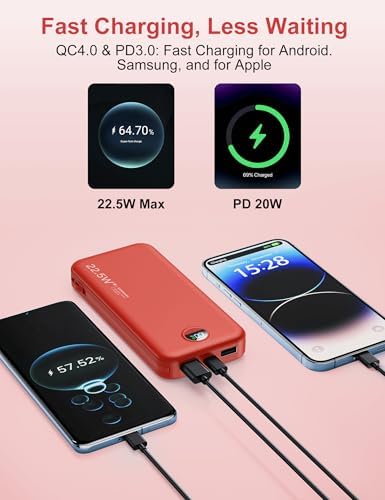Ultra-Fast Portable Phone Charger with 12000 m Ah Capacity – All-in-One Power Bank with Integrated Cables, Wall Plug, and LED Display for i Phone, i Pad, Samsung – Essential Travel Companion for Uninterrupted Connectivity
