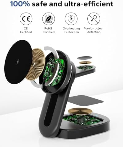KPON Premium 3-in-1 Foldable Wireless Charging Station for Apple Devices – Mag Safe Compatible Charger Dock for i Phone 16/15/14/13/Pro/Pro Max/Plus/Mini, Apple Watch & Air Pods – Portable Multi-Device Charging Solution with Enhanced Magnetic Stability and Travel-Friendly Design