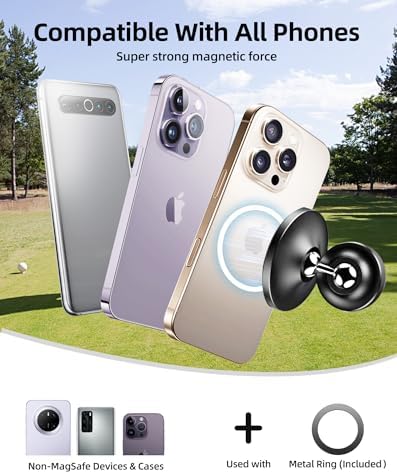 Magnetic Phone Holder for Golf Cart – 360° Adjustable Phone Mount with Ultra-Strong Magnet, All-Metal Cell Phone Holders for Car Accessories Compatible with iPhone, Samsung (924001) – Enhanced Compatibility and Speed