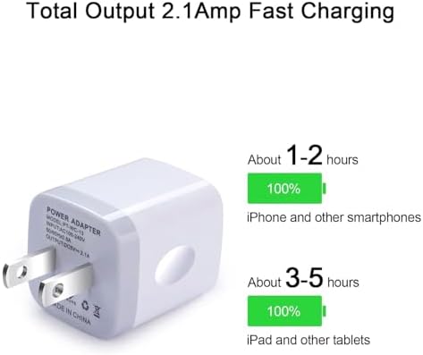 Dual-Port USB Wall Charger Set – Fast 2.1 Amp Power Adapter 5-Pack for i Phone and Android Devices – Compact Charging Blocks with Enhanced Safety Features – Perfect for Home and Travel Convenience