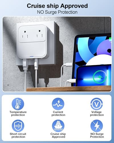 Compact European Travel Adapter with 30 W USB-C Quick Charge – Dual AC Outlets & Versatile USB Ports for Effortless Device Connectivity in Germany, Spain, Italy, France – Ultimate Power Solution for Global Explorers and Business Travelers