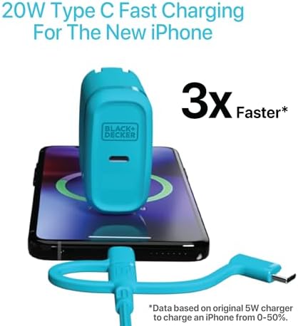 BLACK+DECKER Ga N PD 20 W USB-C Wall Charger – High-Efficiency Fast Charging Block for i Phone 16/15 & Universal USB-C Devices – Perfect for Home, Office, and On-the-Go with Advanced Safety Mechanisms