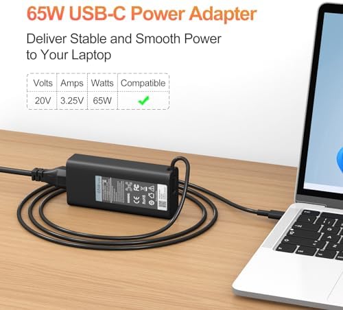 High-Performance 65 W USB-C Laptop Charger for Dell XPS, Latitude, and Inspiron Series – Rapid Charging Power Supply for Enhanced Compatibility and Safety Features