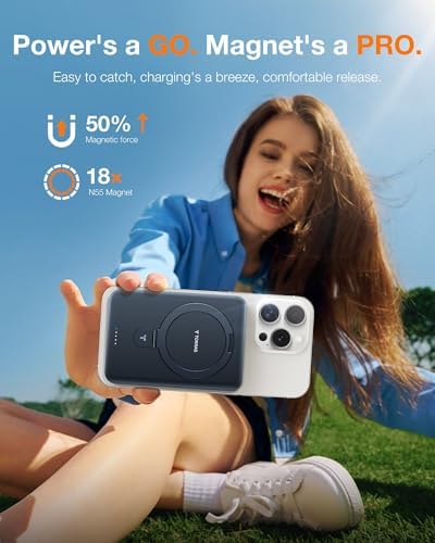 TORRAS Magnetic 10000 m Ah Portable Power Bank – Ultra-Slim Wireless Charger for i Phone with Fast Charging & Integrated O-Stand, Compatible with Mag Safe, 16 Pro Max, Pro, 15, 14, 13, 12 – Essential Travel Companion for Effortless Connectivity