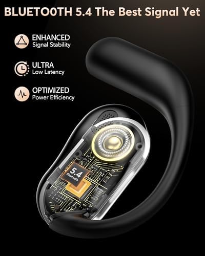 EUQQ Ultra Open-Ear Bluetooth Earbuds – Cutting-Edge Bone Conduction Headphones for Dynamic Sports Performance, Waterproof & Ergonomically Designed for Secure Over-Ear Comfort in Sleek Carbon Black – Ideal for Active Lifestyles and Outdoor Enthusiasts