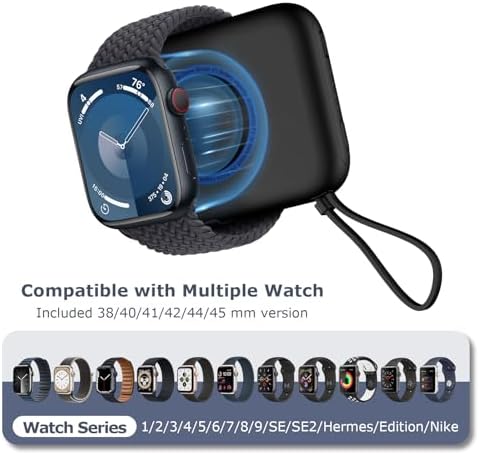 Ultimate 3-in-1 Wireless Watch Charger Power Bank: 5000 m Ah Portable Travel Charger with Dual USB-C Cables – Rapid Charging for Apple Watch Series 1-9 & i Phone 15/Samsung – Lightweight Design with Advanced Safety Features for Hassle-Free On-the-Go Charging