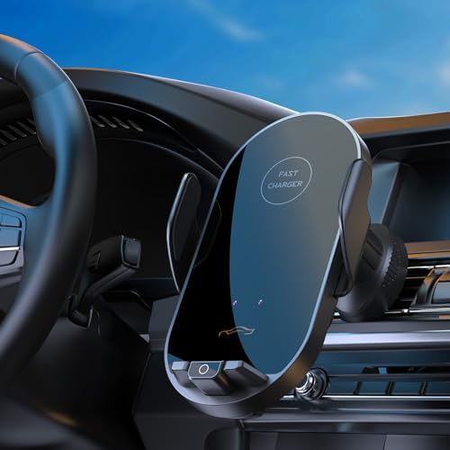 Smart Auto-Clamping Car Charger Mount for i Phone & Samsung – Fast Wireless/Wired Charging Holder for Enhanced Road Safety & Convenience – Versatile Compatibility with i Phone 15/14/13/12/11 & Galaxy S23/S22/S21/S20/S10+/S9+/Note 9 – Effortless Installation & Adjustable Viewing Angles