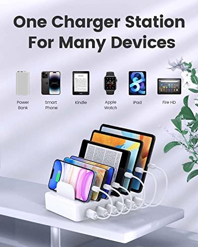 Ultimate 50 W Multi-Device Charging Station with 6 USB Ports & Cables – Space Gray Fast Charging Dock for i Phone, i Pad, Kindle, and More | Efficient Power Hub for Home, Office & Travel – Compact Design with Safety Features