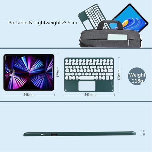 Portable Wireless Bluetooth Keyboard with Touchpad – 10-Inch Rechargeable Slim Design for i Pad Pro, Air, Mini & More | Stylish Purple Finish for Enhanced Productivity on i OS, Android & Windows Devices
