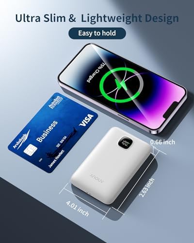 Ultra Slim ANOUV 10,000 m Ah Portable Charger – Fast Charging Power Bank with PD 22.5 W & QC 3.0 for i Phone and Android Devices – Lightweight External Battery for On-the-Go Charging Needs