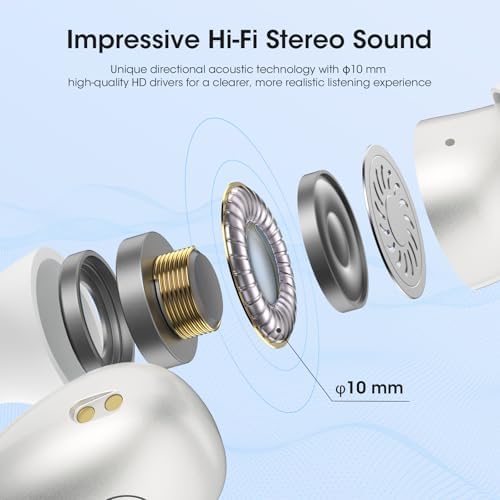 Discover Ultimate Audio Freedom with YUMONDEAR Open Ear Wireless Earbuds – Featuring Advanced Bluetooth 5.4, 44-Hour Playtime, and IP54 Waterproof Rating for Active Lifestyles – Perfect for Runners and Fitness Enthusiasts (White) – Lightweight Comfort for Extended Use, Ensuring Ambient Awareness During Workouts – Integrated Microphone for Crystal Clear Calls and Voice Commands – LED Charging Case for Effortless Battery Monitoring – Elevate Your Listening Experience with State-of-the-Art Technology and Superior Durability