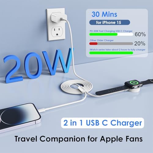 Revolutionize Your Charging Game with the MFi Certified 2-in-1 USB C Cable & 20 W Wall Adapter – Effortlessly Power Your i Phone 16/15 and Apple Watch Ultra/SE/2-9 Simultaneously with a Durable 4 FT Charging Solution for Enhanced Convenience and Speed