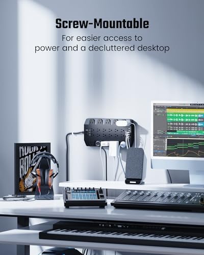 SUPERDANNY 22-Outlet Surge Protector Power Strip with 6.5 Ft Cord, 2 USB-C & 4 USB Ports – High-Capacity 1875 W/15 A with 2100 J Surge Protection for Home, Office, and Dorm Use – Wall Mount Design for Space-Saving Convenience