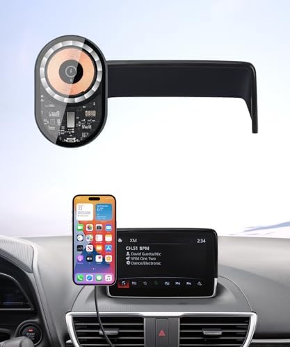 Wireless Charging car Phone Holder for Mazda 3 2014-2016/Mazda CX-3 2016-2021 Accessories 7 inch Screen Fixed Clip,360° Rotation car Phone Mount Compatible with MagSafe – Enhanced Compatibility and Speed