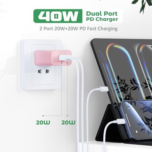 40 W Dual-Port USB-C Fast Charger for i Phone 15/16/14/13/12/11 Pro Max & Samsung – High-Speed Compact Charging Block with Power Delivery & Quick Charge for Home and Travel Efficiency