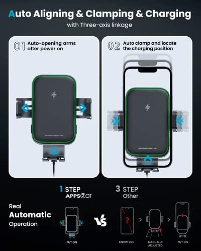APPS2 Dual Coil Wireless Car Charger with Auto Clamping – 15 W Fast Charging Cup Holder Phone Mount with Tri-Pivot Height Adjustment for i Phone 16/15/14/13 & Samsung Devices – Premium Convenience & Enhanced Compatibility for Drivers