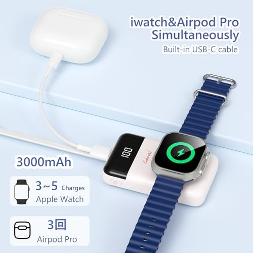 Compact 3000 m Ah Wireless Magnetic Charger for Apple Watch & i Phone – Fast Charging Power Bank with Built-in USB-C Cable, Perfect Travel Gift for SE/Ultra/1-9 Series & i Phone 15/16, Sleek White Design for Effortless Power On-the-Go