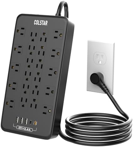 High-Capacity Surge Protector Power Strip with 22 Outlets and 5 Fast-Charging USB Ports | 2700 Joules Surge Protection | 1875 W/15 A Heavy-Duty Design | Wall Mountable with 6 ft Extension Cord | Ideal for Home, Office, and Gaming Rooms – Ultimate Device Safety & Charging Efficiency