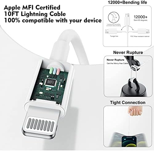 Premium Apple MFi Certified 3-Pack i Phone Charger Set with PD Type C Quick Wall Block and 6 FT Fast Charging USB C to Lightning Cable – Ultimate Speed and Compatibility for i Phone 14/13/12/Pro/Max/11/XR/SE 2022 and i Pads, Perfect for Home or Travel Use