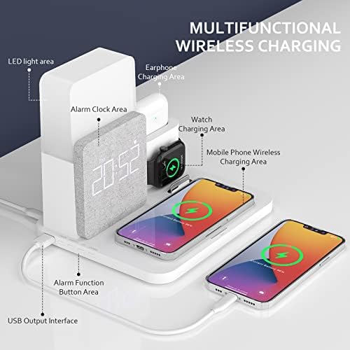 Transform Your Charging Experience with the 7-in-1 Wireless Charging Station – Integrated Alarm Clock, Adjustable Night Light, and Fast Charging Dock for i Phone 12/13/14/15/16 Pro & Air Pods – Sleek, Space-Saving Design for Home and Office Use