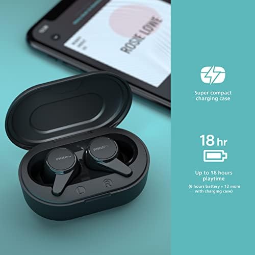 Philips T1207 True Wireless Earbuds – 18-Hour Playtime, IPX4 Water-Resistant Design for Active Lifestyles, Superior Comfort, and Effortless Bluetooth Connectivity in Stylish Teal