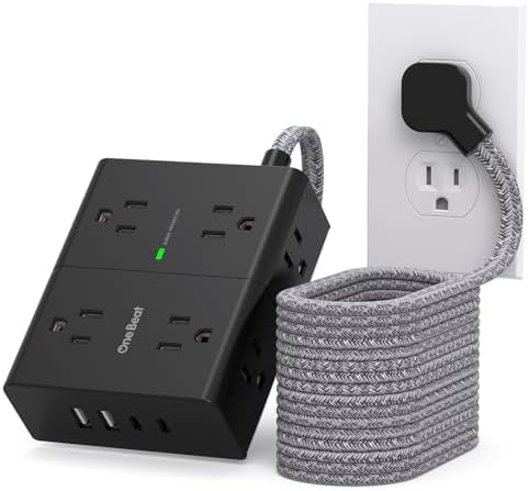 Versatile Surge Protector Power Strip with 8 AC Outlets & 4 USB Ports (2 USB-C), 6 Ft Flat Plug Extension Cord, 1080 Joules Safety Rating, Wall Mountable Charging Station for Home, Office, and Dorm – Streamlined Device Management & Fast Charging Enhanced