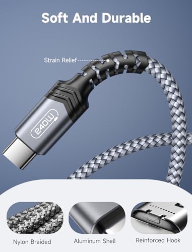 JSAUX 10 FT 240 W USB C to USB C Charging Cable – Premium Nylon Braided Fast Charger for Mac Book Pro, i Phone 16/16 Pro Max, Samsung Galaxy, Pixel – Enhanced Durability and Data Transfer Speeds – Ultimate Compatibility for Modern Devices