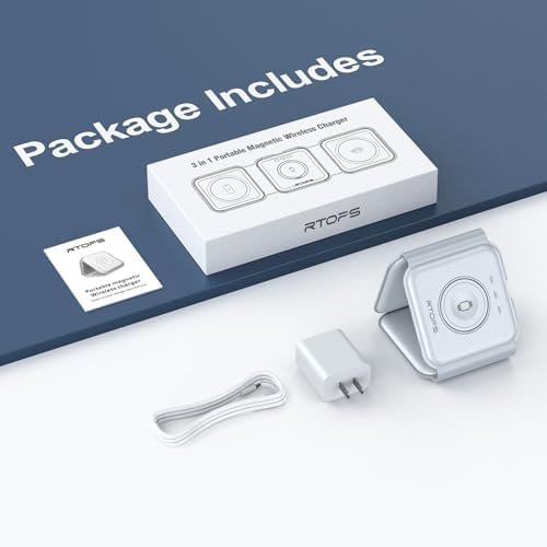 RTOPS 3-in-1 Magnetic Wireless Charging Station for i Phone 16/15/14/13/Pro/Max, Apple Watch, and Air Pods – Fast Ga N Technology for Ultimate Efficiency and Portability – Travel-Friendly Multi-Device Charger with Adapter Included – Simplify Your Charging Experience with Enhanced Compatibility and Speed