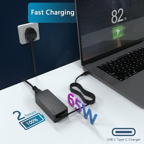 High-Speed 65 W USB-C Charger for Lenovo Laptops | Compatible with Think Pad, Yoga & Chromebook Models | Fast Charging AC Adapter with Enhanced Safety Features | Universal Input 100-240 V | Efficient Power Cord for Think Book 14/15 & More | Reliable USB Type-C Power Supply for All Your Devices