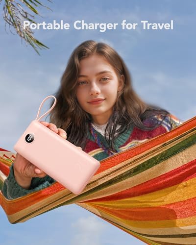 Ultimate 20000 m Ah VRURC Portable Charger with Built-in Cables – Fast Charging Power Bank for Travel, PD & QC 3.0 Compatible, 4 Output Ports & Dual Input, Ideal for i Phone, Samsung, Android Devices – Compact & Durable Battery Pack for On-the-Go Power