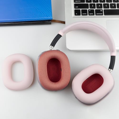 SOPROM Air Pods Max Premium Comfort Kit – Breathable Mesh Earpads, Protective Headband Cover, TPU Scratch-Resistant Case, and Silicone Grip Sleeves in Stylish Pink – Sweatproof Accessories for Ultimate Audio Enjoyment and Longevity