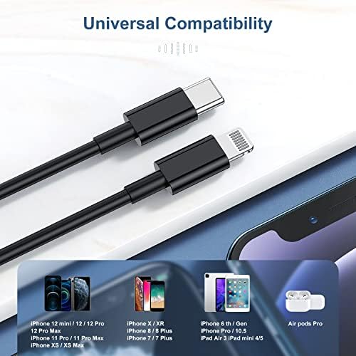 Premium 2 Pack USB C to Lightning Cable – 6 ft Apple MFi Certified Fast Charging Cord for i Phone 13/12/11 Pro/Max, Durable Power Delivery Charging Solution in Sleek Black – Unmatched Speed and Compatibility for On-the-Go Users